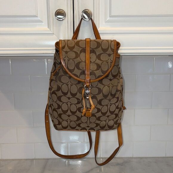 Coach Backpack Purse Handbag Vintage Y2K Jacquard Signature Logo Drawstring HTF - Picture 1 of 16